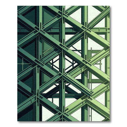 Green Geometric Steel Beam Composition Rug