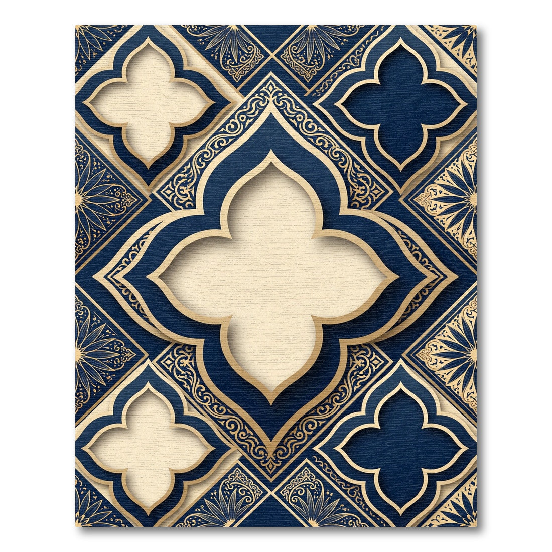 Navy And Gold Quatrefoil Tile Rug