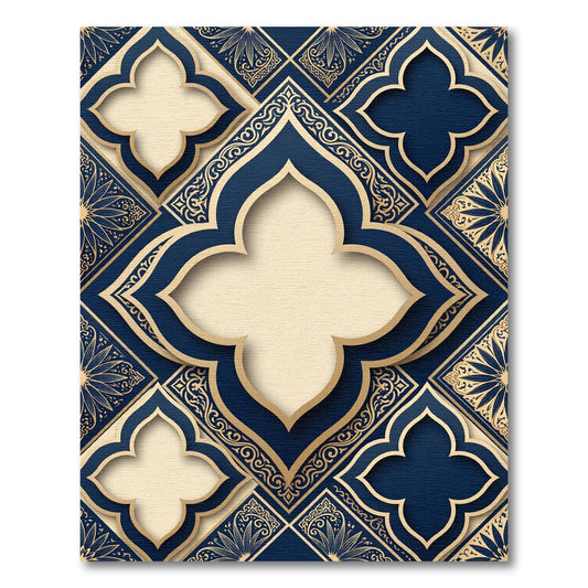 Navy And Gold Quatrefoil Tile Rug