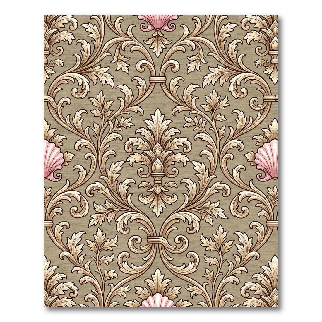 Vintage Gold Leaf Shell Scroll Rug