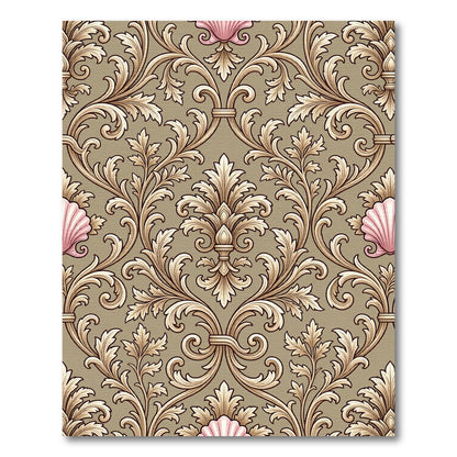 Vintage Gold Leaf Shell Scroll Rug