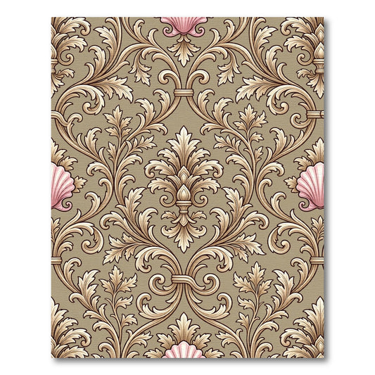 Vintage Gold Leaf Shell Scroll Rug
