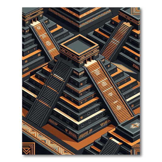 Ancient Aztec Pyramid Orange Black Rug
