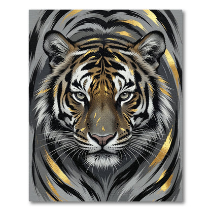 Majestic Gold And Charcoal Tiger Portrait Rug