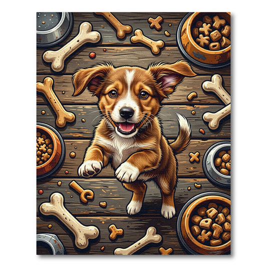 Puppy with Bones and Treats Illustration Rug