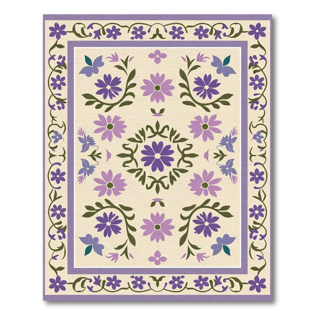 Lilac Purple Floral Medallion Border Rug