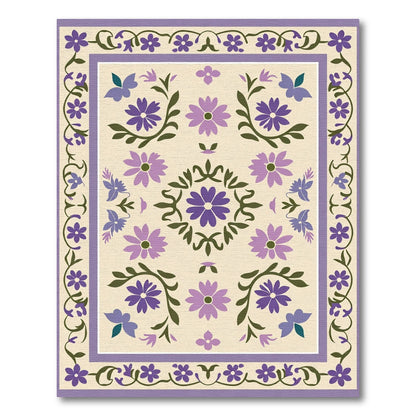 Lilac Purple Floral Medallion Border Rug