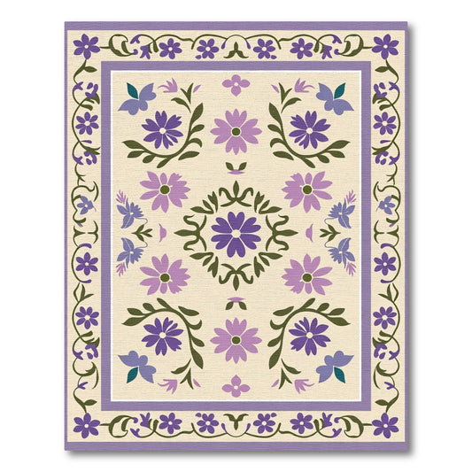 Lilac Purple Floral Medallion Border Rug