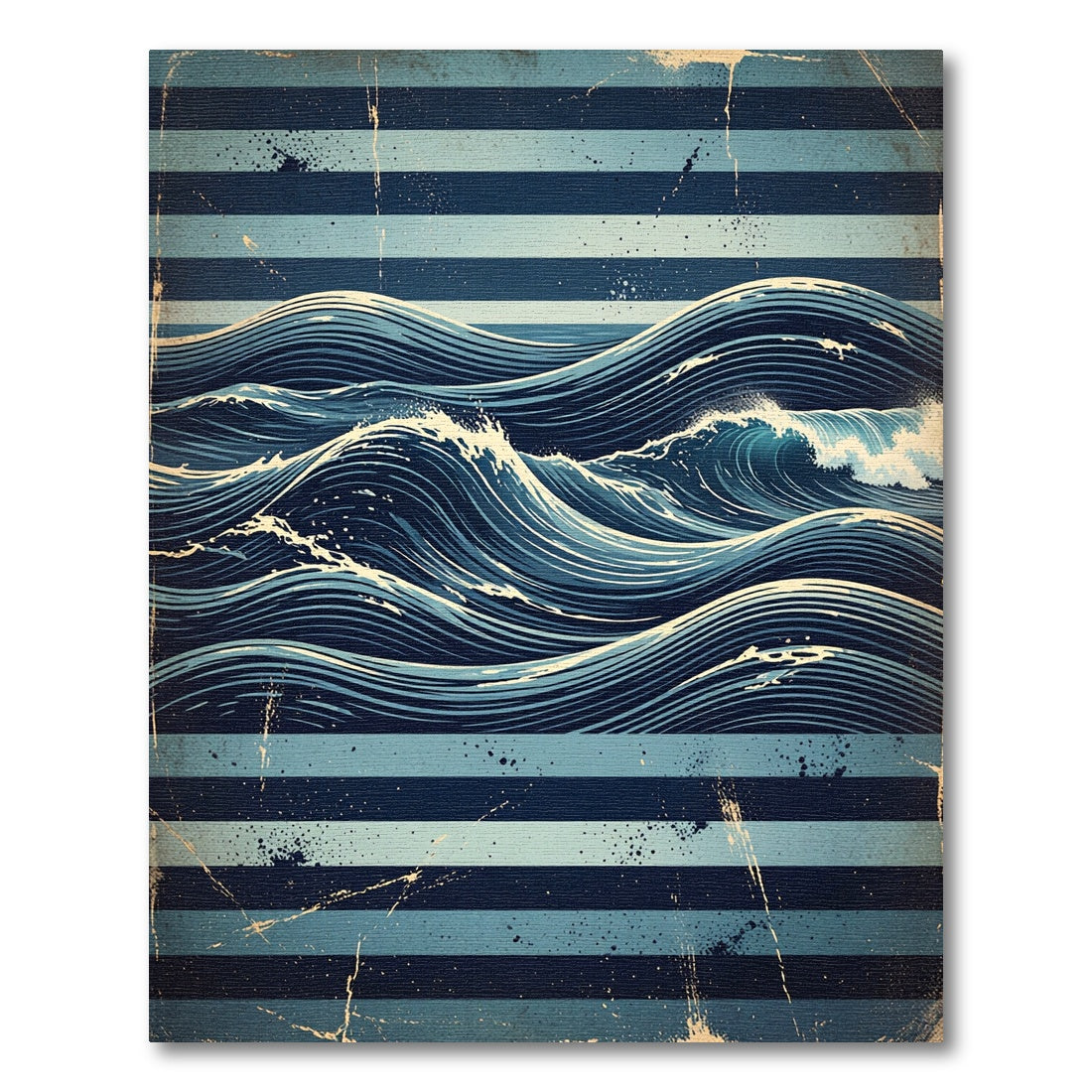 Vintage Blue Striped Nautical Ocean Wave Rug