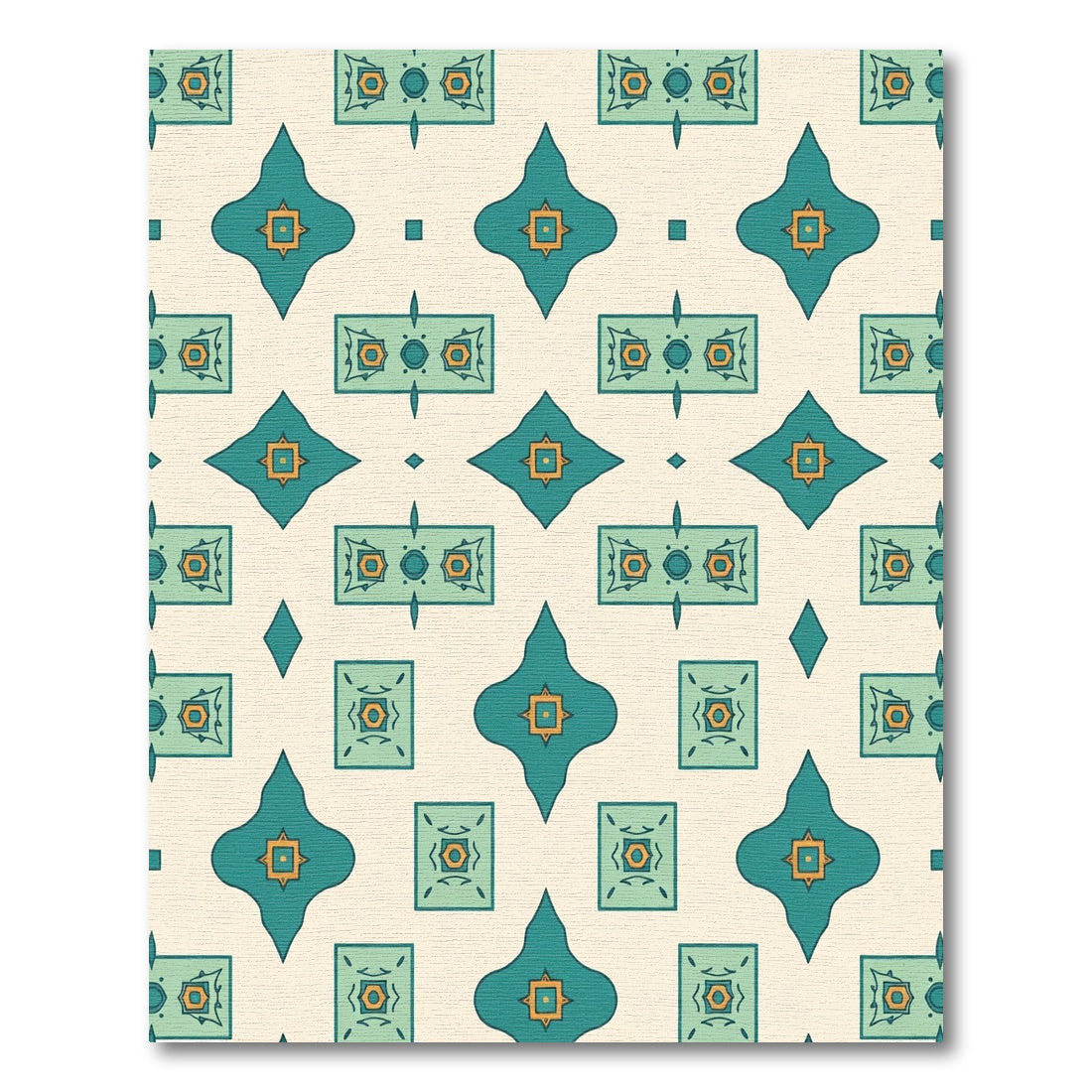 Teal Orange Geometric Quatrefoil Medallion Rug