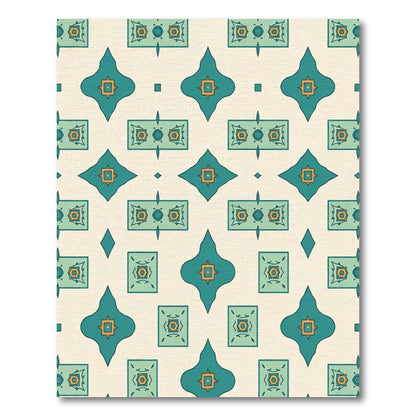 Teal Orange Geometric Quatrefoil Medallion Rug
