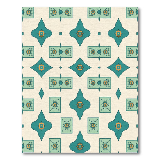 Teal Orange Geometric Quatrefoil Medallion Rug