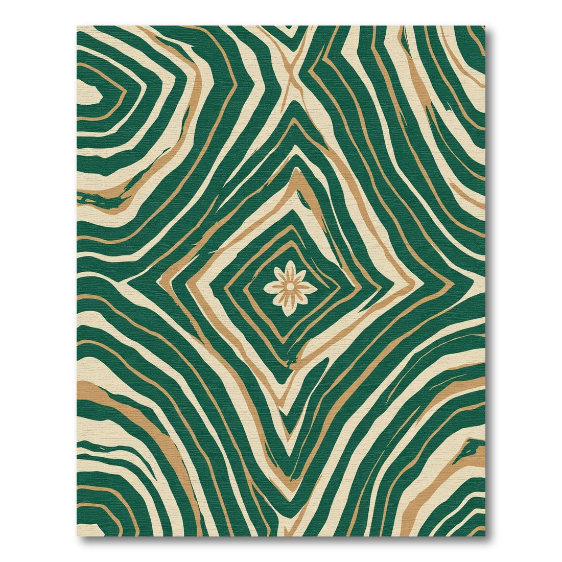 Emerald Gold Cream Diamond Flower Rug