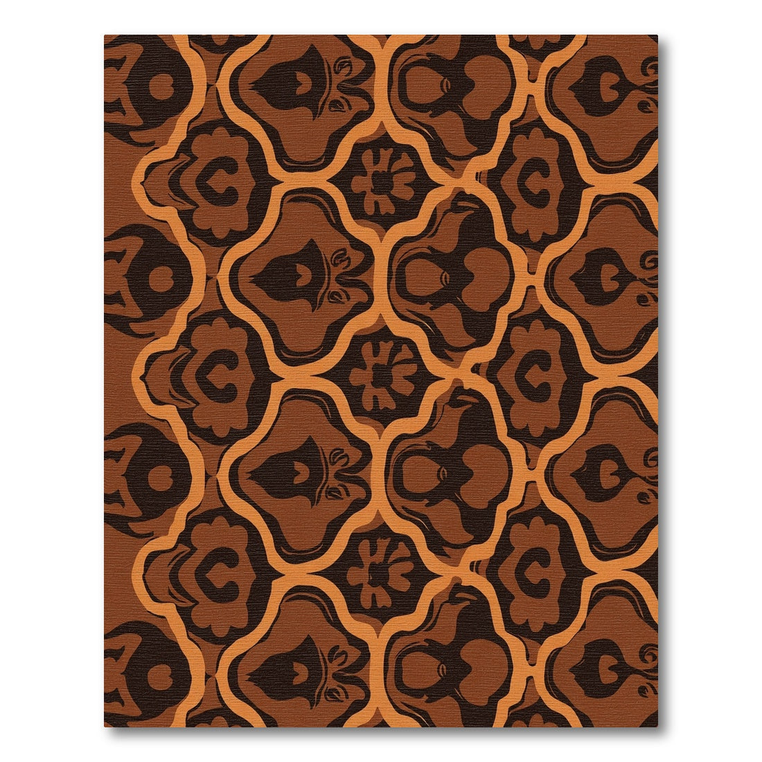 Earthy Orange Black Baroque Scroll Rug