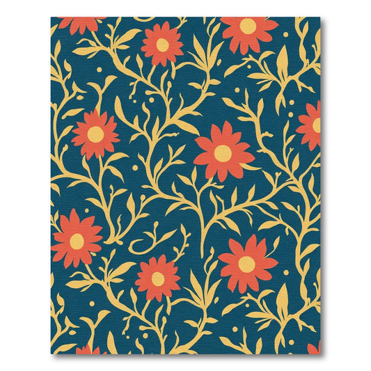 Coral Red Floral Vine Teal Rug