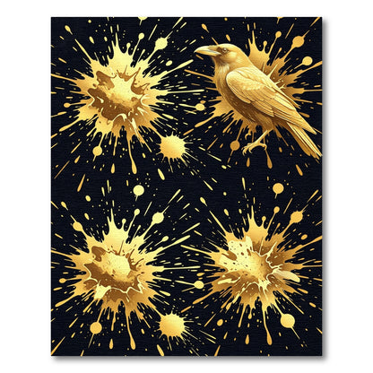 Golden Raven Splatter Explosion Rug