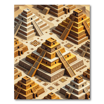 Golden Ziggurat Terracotta Geometric Step Rug