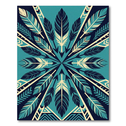 Teal Feather Geometric Arrow Symmetry Rug