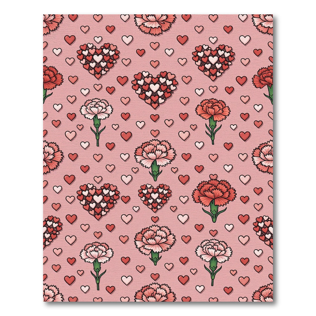 Pink Hearts Carnation Pattern Rug