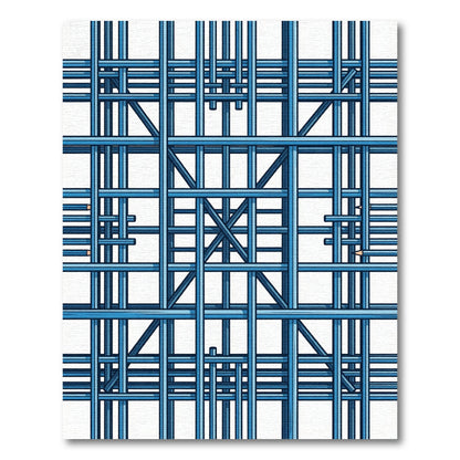 Bright Blue Geometric Industrial Lattice Rug