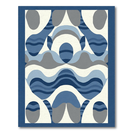Abstract Blue Gray Organic Waves Rug