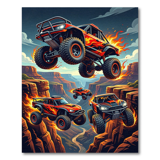 Flaming Offroad Racing Canyon Adventure Rug