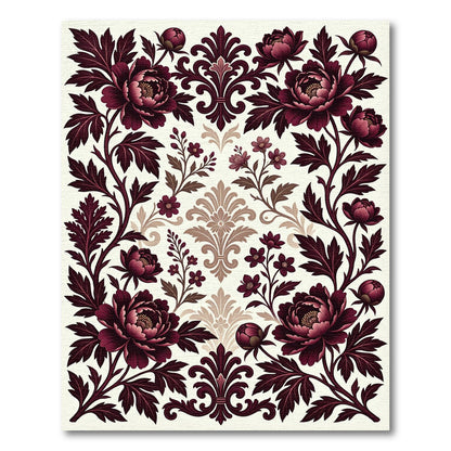 Elegant Burgundy Floral Damask Botanical Rug