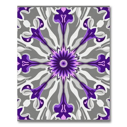 Purple Floral Mandala Gray Rug