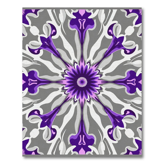 Purple Floral Mandala Gray Rug