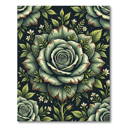 Sage Green Vintage Rose Floral Rug