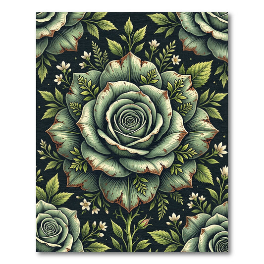 Sage Green Vintage Rose Floral Rug
