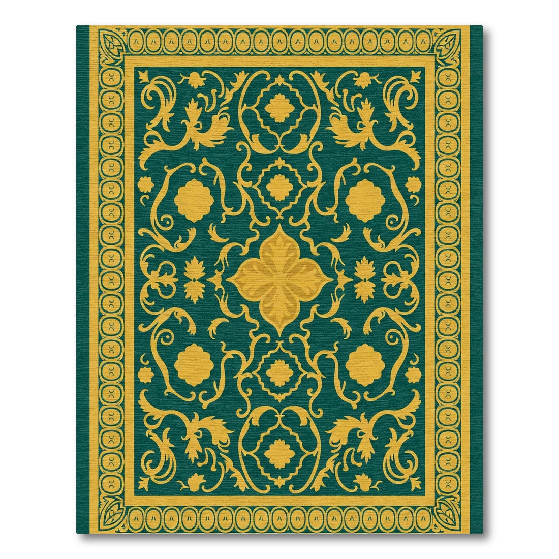 Golden Floral Scrolls Emerald Rug
