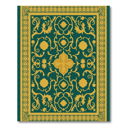 Golden Floral Scrolls Emerald Rug