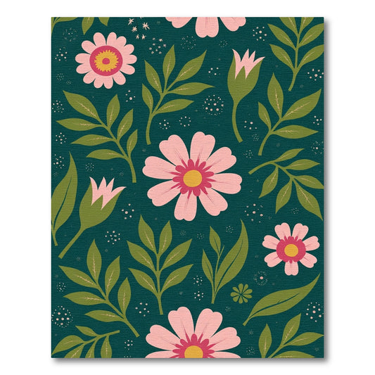 Pink Floral Green Leafy Botanical Rug
