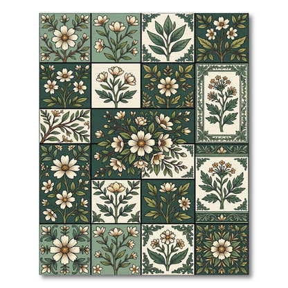 Sage Botanical Tile Floral Grid Rug