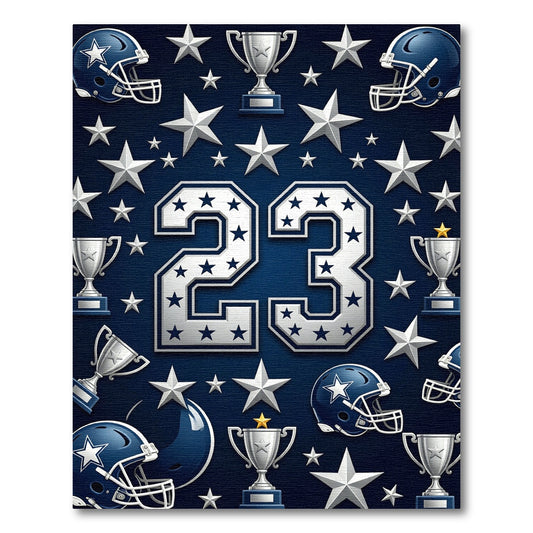 Navy Silver 23 Helmets Stars Trophies Rug