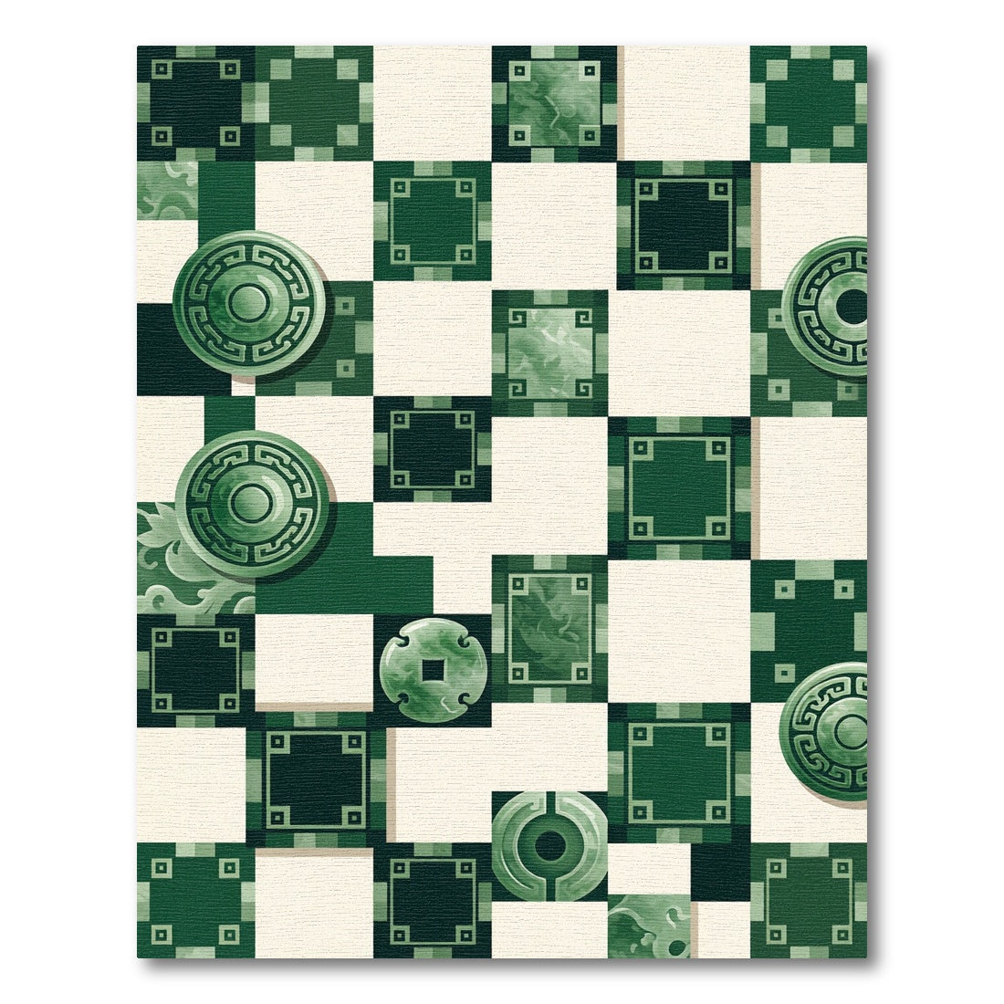 Green Jade Circular Geometric Chessboard Rug