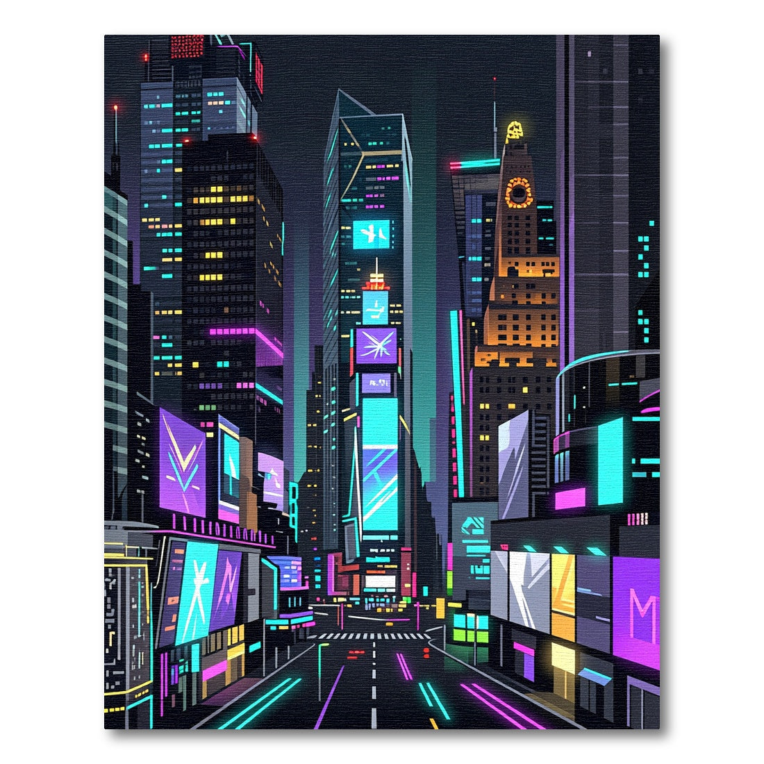Neon Cyberpunk Cityscape Urban Grid Rug