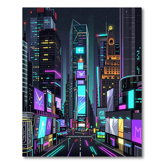 Neon Cyberpunk Cityscape Urban Grid Rug