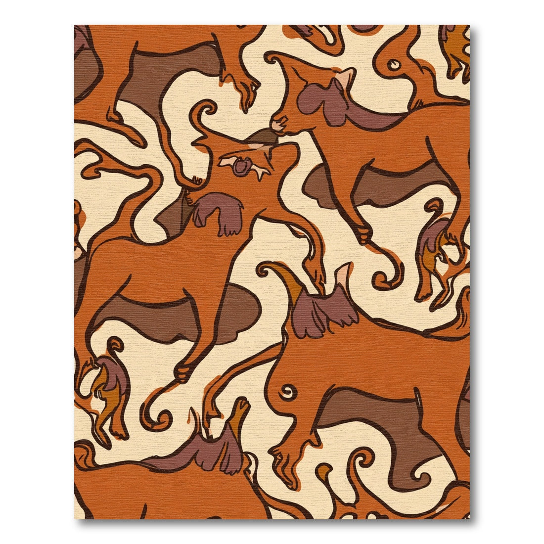 Orange Brown Creatures Arabesque Rug