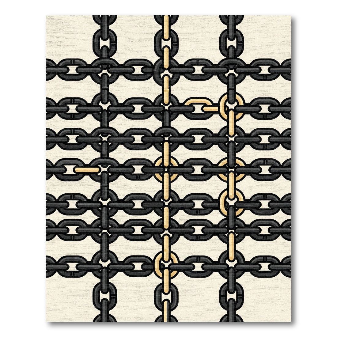 Modern Black and Gold Linked Chain Rug