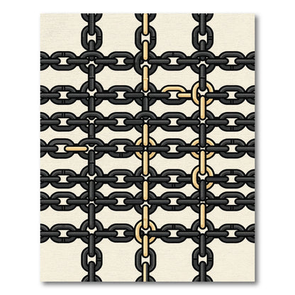 Modern Black and Gold Linked Chain Rug