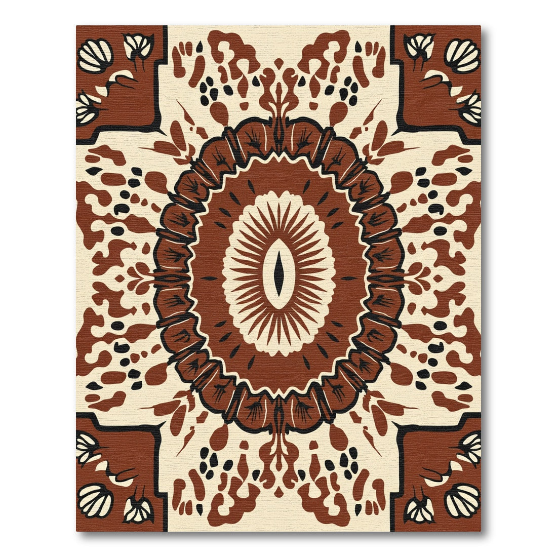 Rustic Brown Floral Medallion Rug