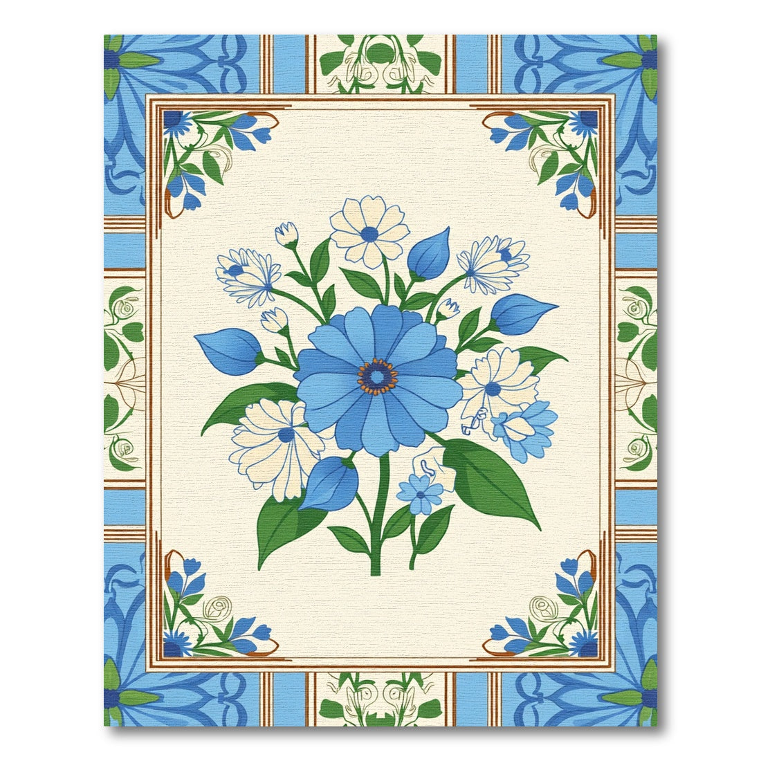 Classic Blue White Floral Bouquet Rug