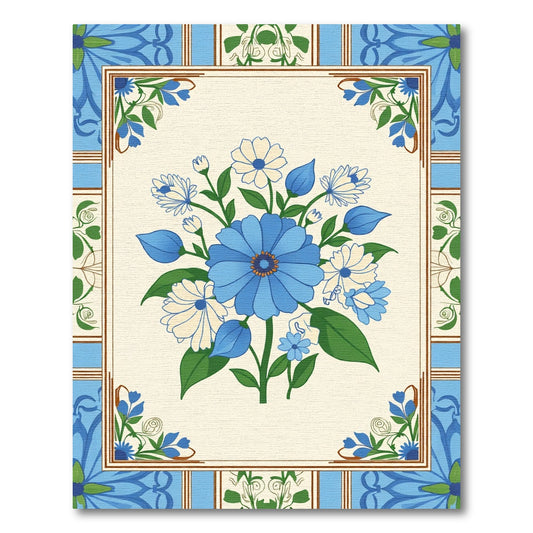 Classic Blue White Floral Bouquet Rug