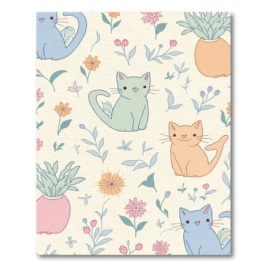 Cute Pastel Cats and Flowers Garden Rug