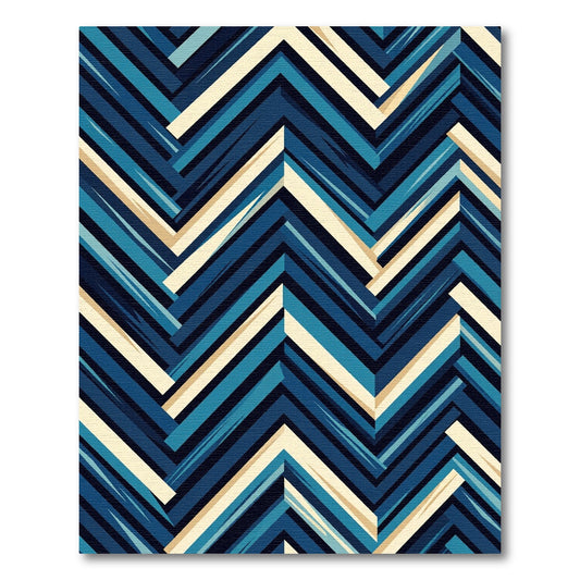 Navy Blue Chevron Geometric Layered Art Rug