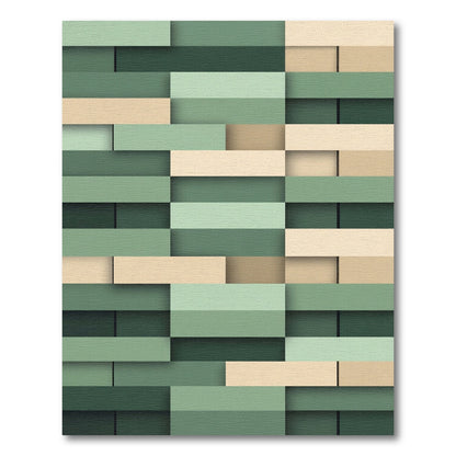 Modern Green and Beige Block Grid Rug