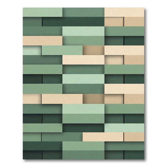 Modern Green and Beige Block Grid Rug