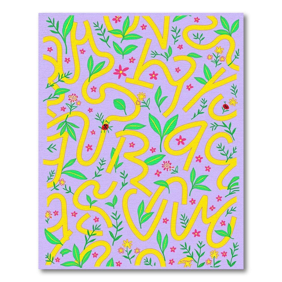 Yellow Winding Botanical Lavender Garden Rug